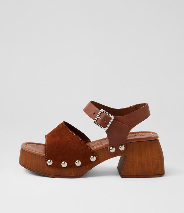 Image of Sandals. Product name - Heliya Brown Suede Sandals in Brown colour by brand - MOLLINI