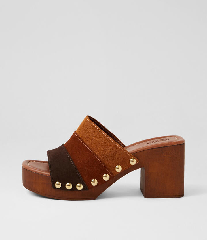 Image of Sandals. Product name - Ginia Brown Multi Suede Sandals in Brown Multi colour by brand - MOLLINI