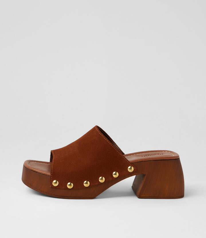 Image of Sandals. Product name - Harlinn Brown Suede Sandals in Brown colour by brand - MOLLINI