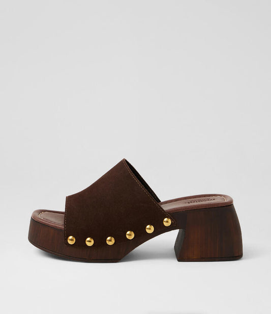 Image of Sandals. Product name - Harlinn Dark Brown Suede Sandals in Dk Brown colour by brand - MOLLINI