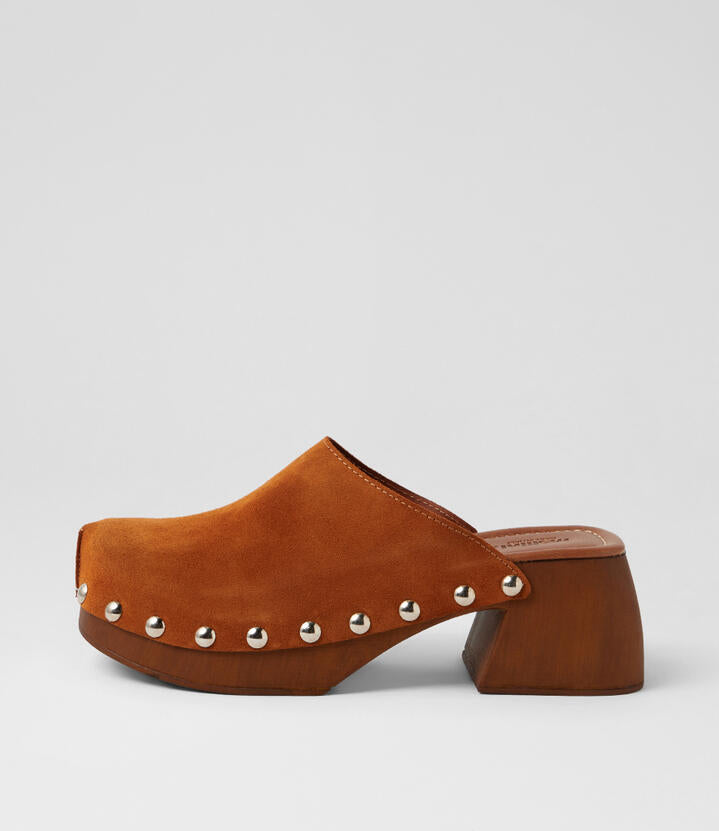 Image of Heels. Product name - Haven Caramello Suede Heels in Caramello colour by brand - MOLLINI
