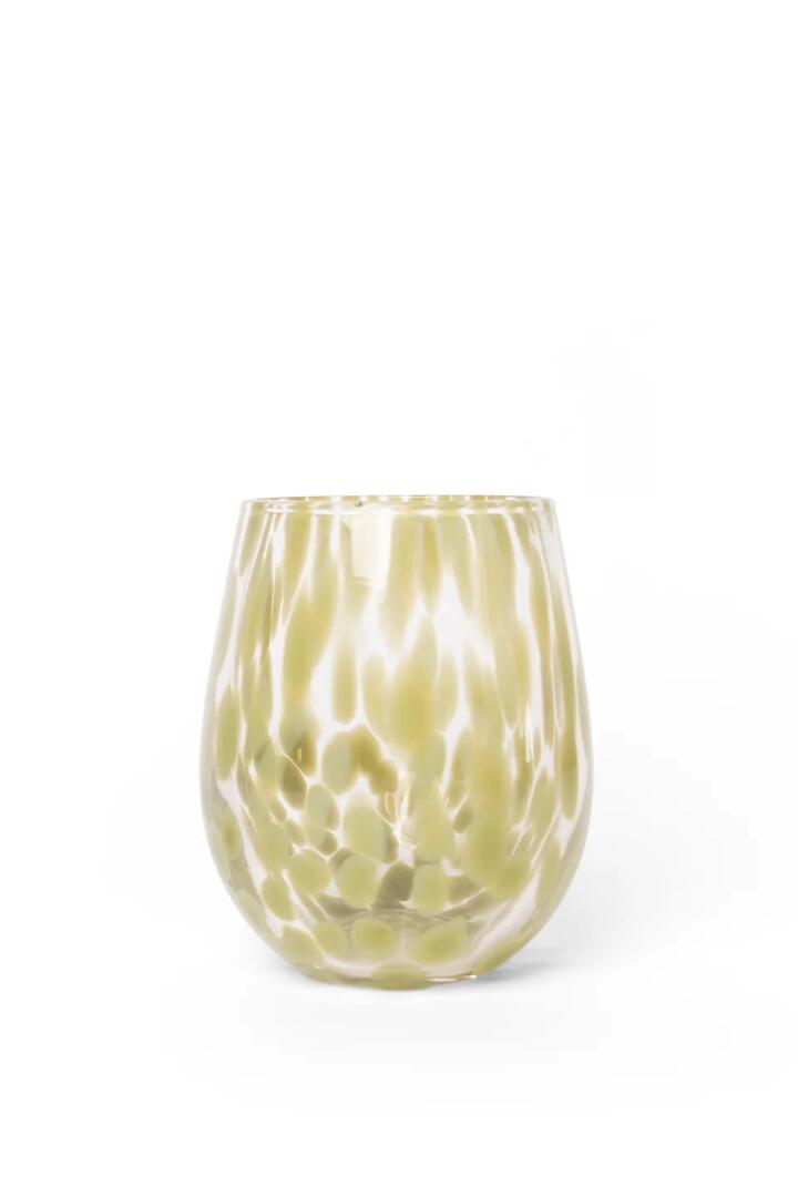 Image of Kitchen & Dining. Product name - Stemless Olive Splatter Wine Glass in Olive colour by brand - Willow & Mae