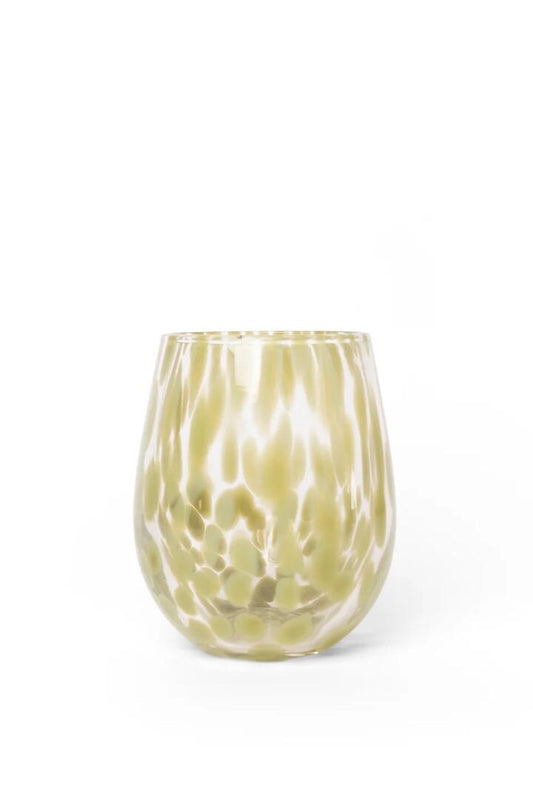 Image of Kitchen & Dining. Product name - Stemless Olive Splatter Wine Glass in Olive colour by brand - Willow & Mae