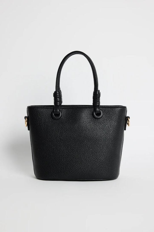 Image of Bags. Product name - Siena Black PU Leather Small Knot Top Handle Bag in Black colour by brand - Among the Brave