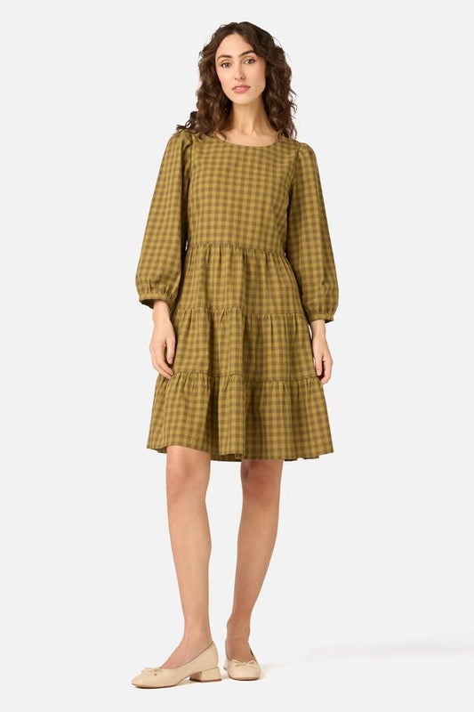 Image of Dresses. Product name - Billie Check Smock Dress in Olive colour by brand - Princess Highway