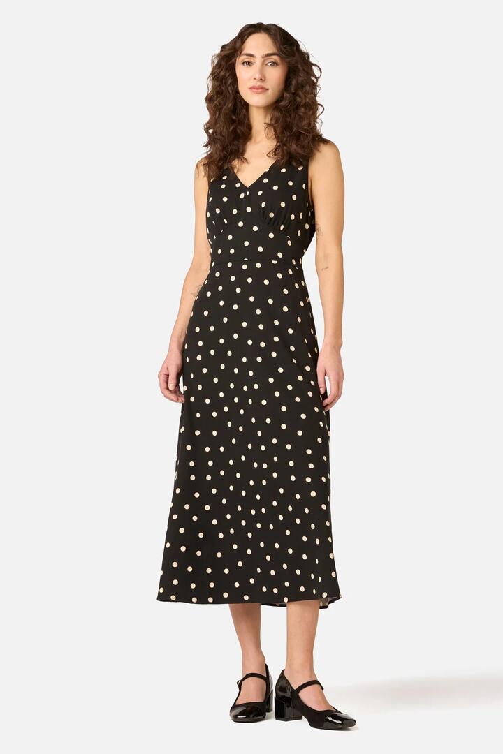 Image of Dresses. Product name - Kelly Polka Dot Midi Dress in Black colour by brand - Princess Highway