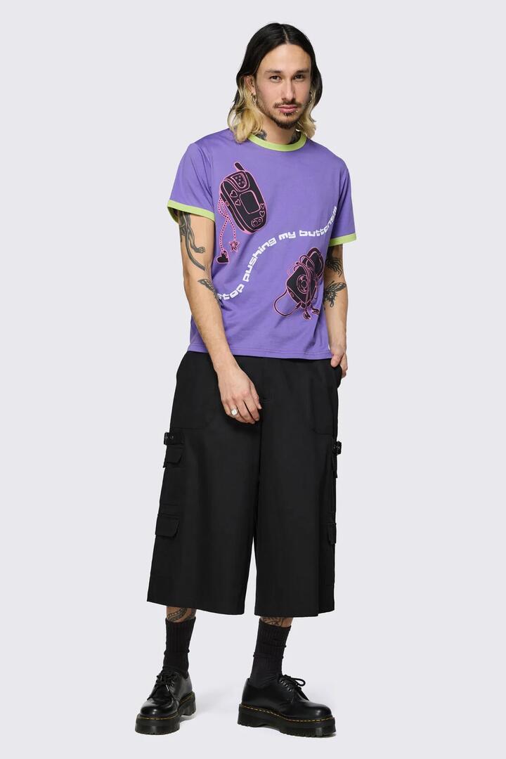 Image of T-Shirts. Product name - Dont Push My Buttons Tee in Purple colour by brand - Black Friday