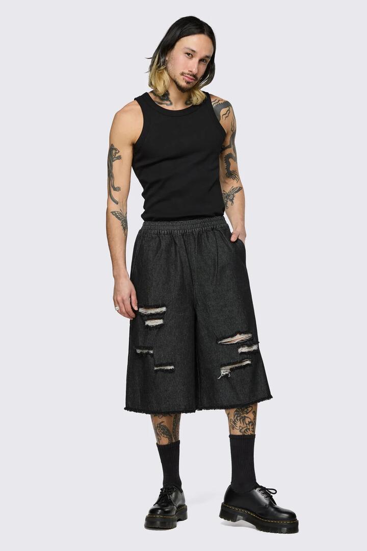 Image of Jeans. Product name - Hot Issue Denim Jorts in Black colour by brand - Black Friday