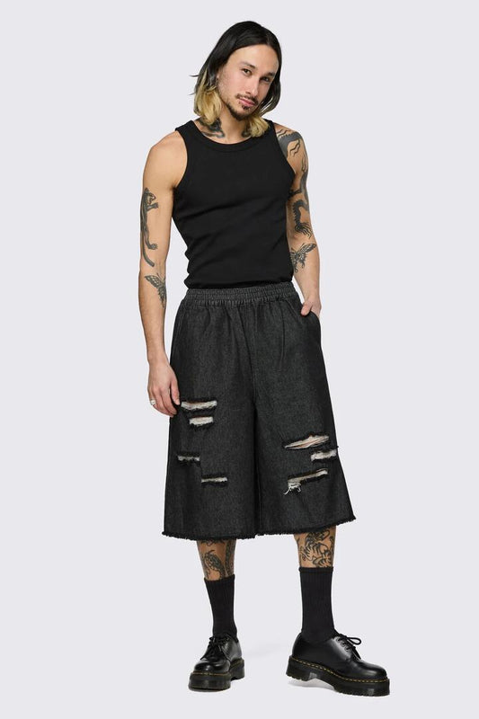 Image of Jeans. Product name - Hot Issue Denim Jorts in Black colour by brand - Black Friday