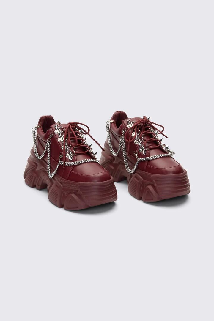 Image of Sneakers. Product name - Plum Chained Sneakers in Plum colour by brand - Dangerfield