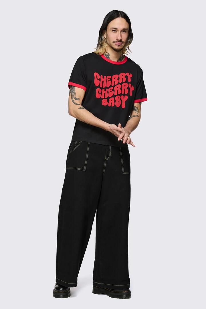 Image of T-Shirts. Product name - Cherry Cherry Tee in Black colour by brand - Dangerfield
