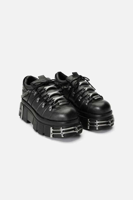 Image of Heels. Product name - Washed Hardcore Platform Sneakers in Black colour by brand - Black Friday