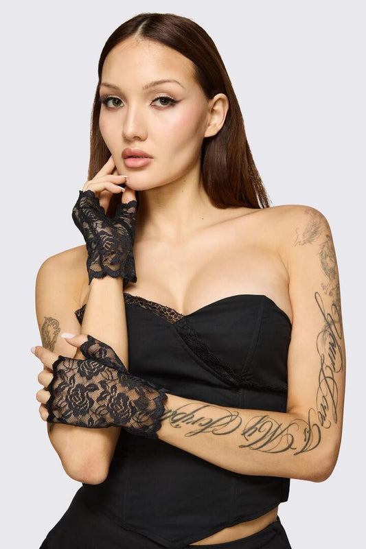 Image of Gloves & Mittens. Product name - Black Rose Lace Gloves in Black colour by brand - Dangerfield