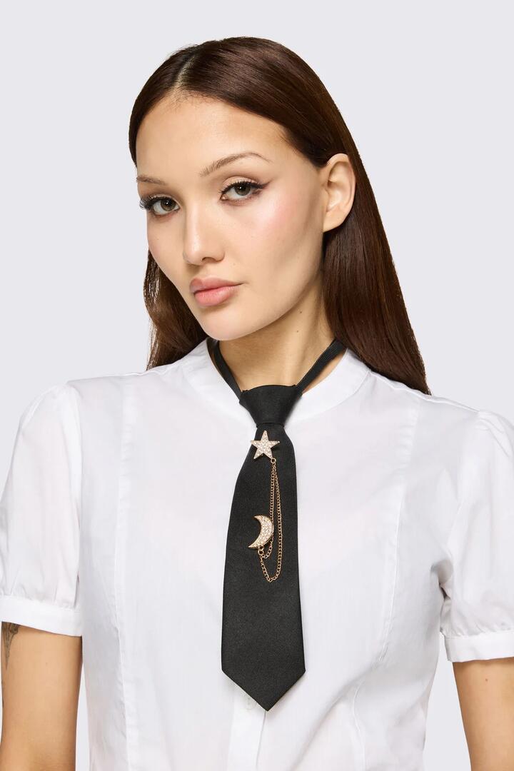 Image of Charms. Product name - Celestial Charms Adjustable Neck Tie in Black colour by brand - Dangerfield