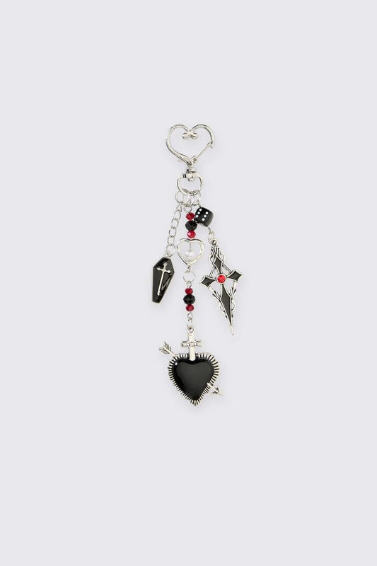 Image of Charms. Product name - Dark Romance Key Bag Charm in Silver colour by brand - Black Friday