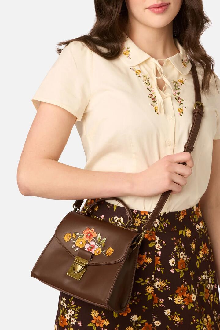 Image of Bags. Product name - Posy Embroidered Bag in Chocolate colour by brand - Princess Highway