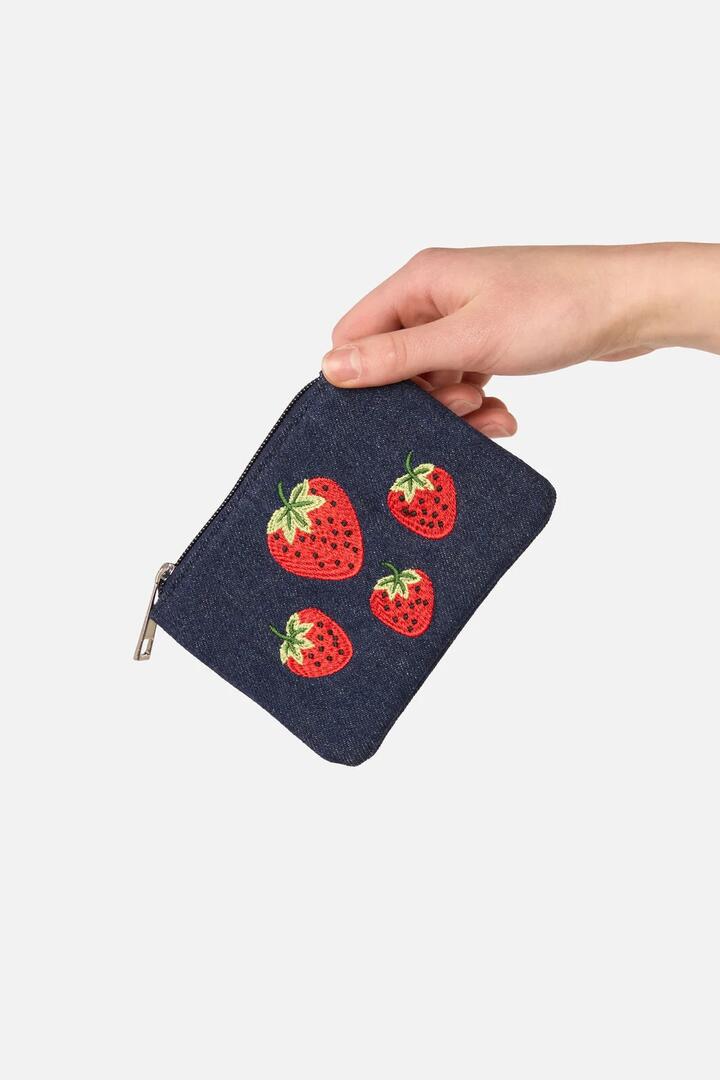 Image of Coin Purses. Product name - Strawberry Embroidered Coin Purse in Blue colour by brand - Princess Highway