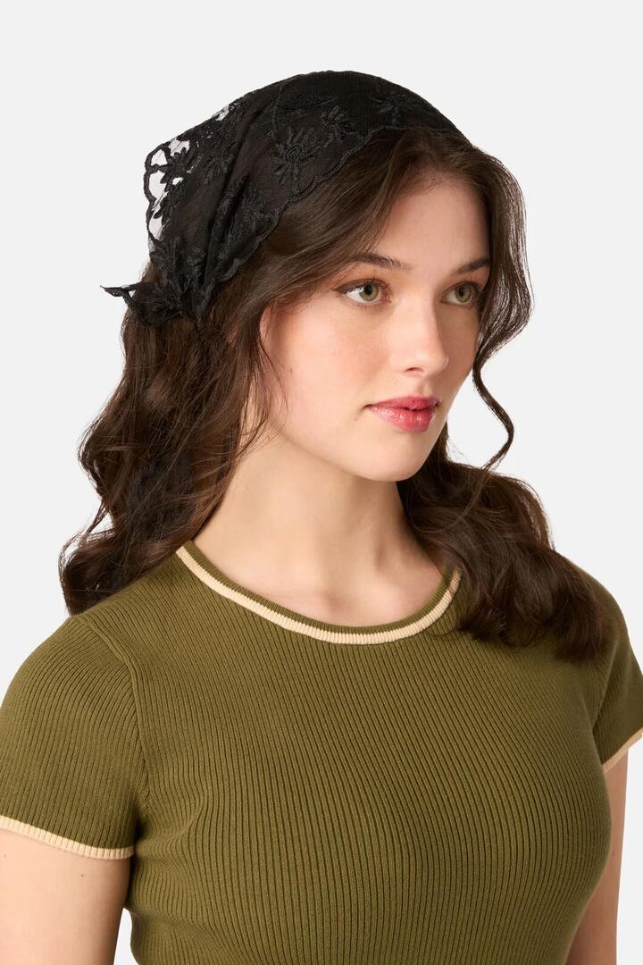 Image of Scarves & Shawls. Product name - Black Lace Small Scarf in Black colour by brand - Princess Highway