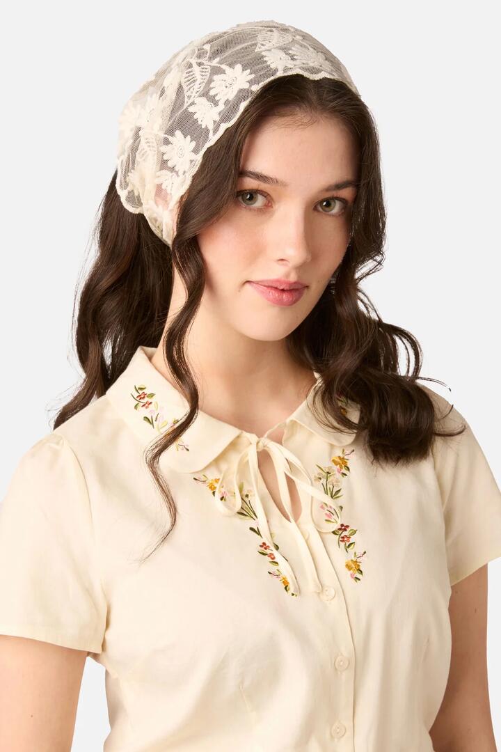Image of Scarves & Shawls. Product name - Cream Lace Small Scarf in Cream colour by brand - Princess Highway