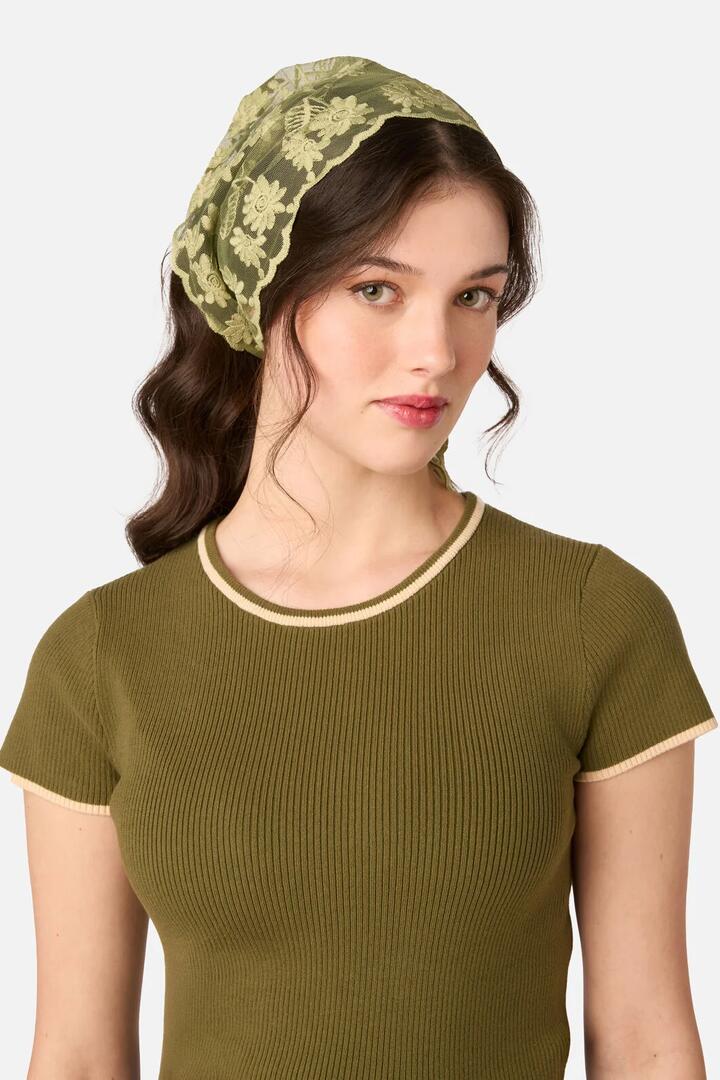 Image of Scarves & Shawls. Product name - Olive Lace Small Scarf in Olive colour by brand - Princess Highway
