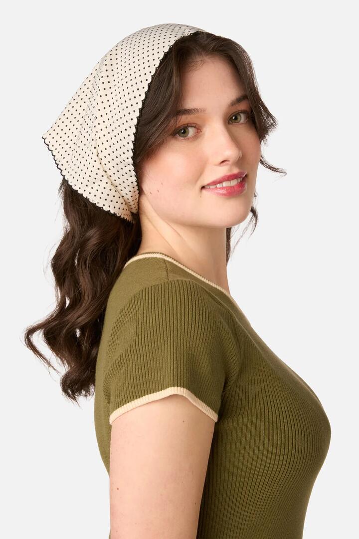 Image of Scarves & Shawls. Product name - Cream Spot Head Scarf in Cream colour by brand - Princess Highway