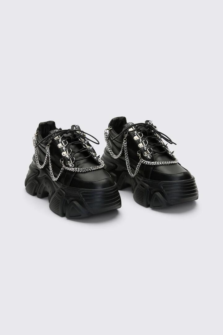 Image of Sneakers. Product name - Black Chained Sneakers in Black colour by brand - Dangerfield
