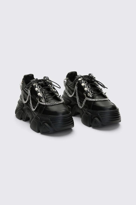 Image of Sneakers. Product name - Black Chained Sneakers in Black colour by brand - Dangerfield