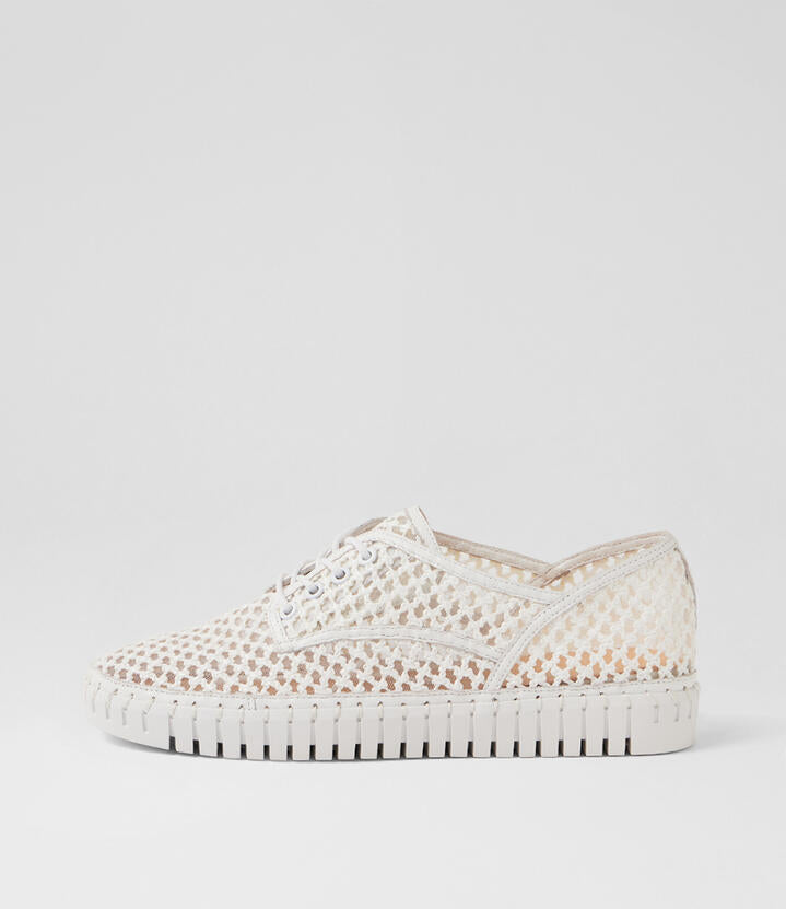 Image of Sneakers. Product name - Hamner White Syn Raffia Leather Sneakers in White colour by brand - MIDAS