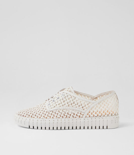Image of Sneakers. Product name - Hamner White Syn Raffia Leather Sneakers in White colour by brand - MIDAS
