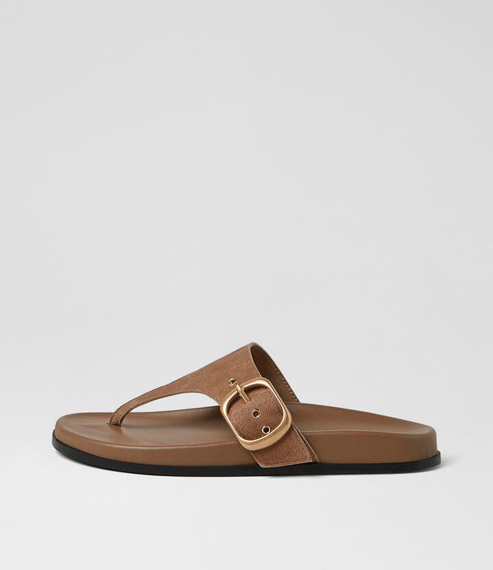 Image of Sandals. Product name - Hectore Latte Suede Thongs in Latte colour by brand - MOLLINI