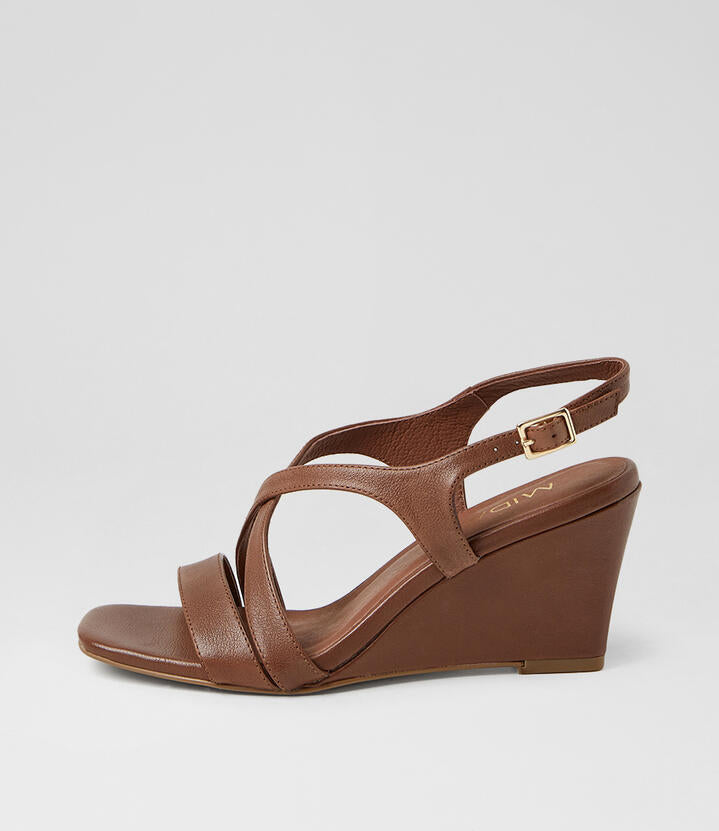 Image of Boots. Product name - Heybaby Walnut Leather Wedges in Walnut colour by brand - MIDAS