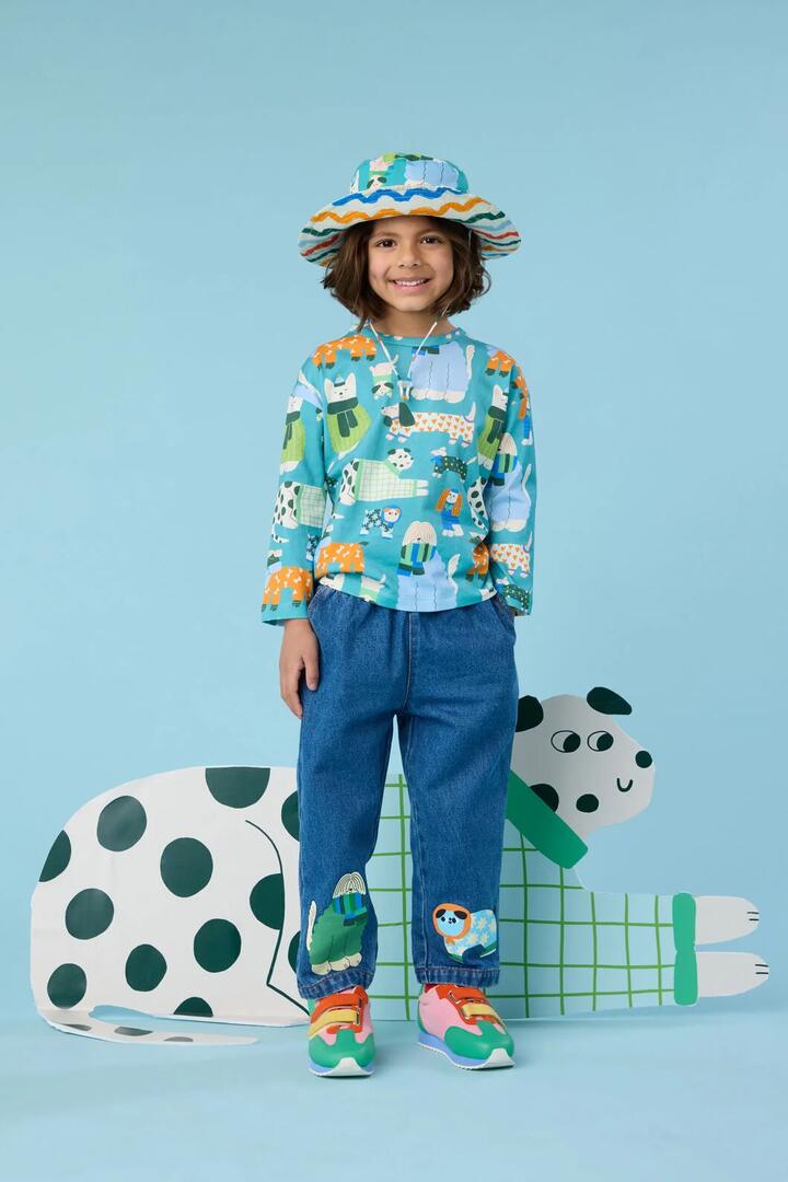 Image of T-Shirts. Product name - Sweater Dogs Kids T-Shirt in Teal colour by brand - Gorman