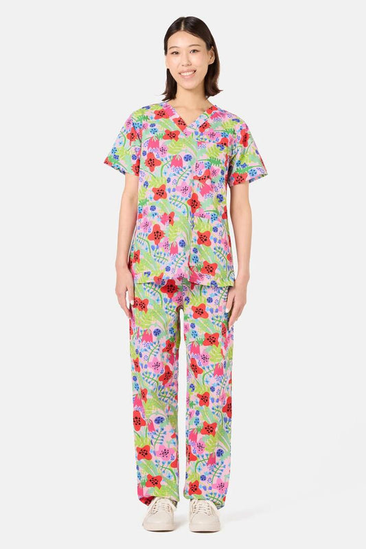 Image of a model wearing Uniforms & Workwear. Product name - Flower Field Scrub Set in Multi colour by brand - Gorman