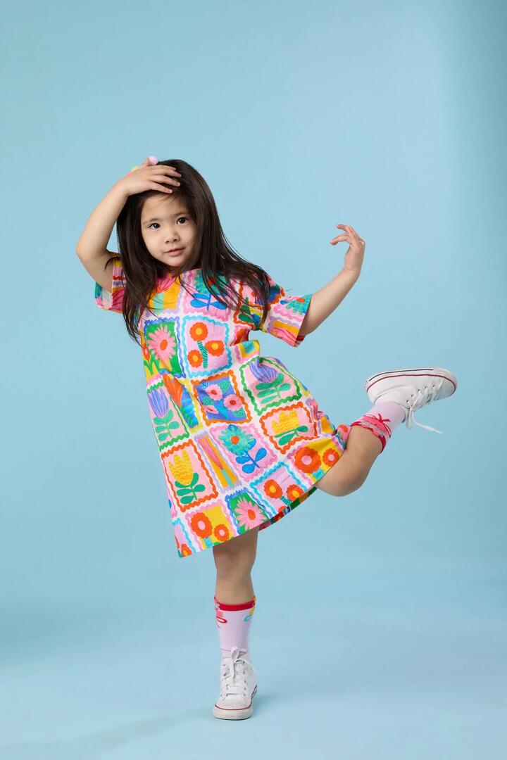 Image of Dresses. Product name - Tulips Grid Kids Dress in Multi colour by brand - Gorman