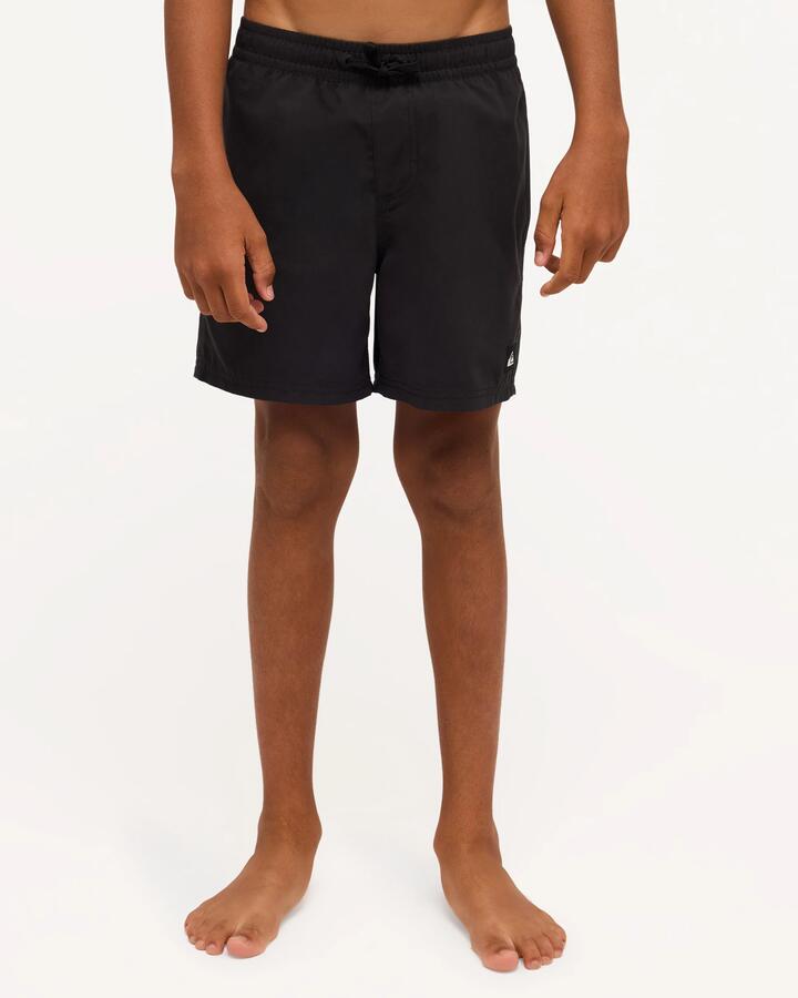 Image of a model wearing Shorts. Product name - Quiksilver Boys 8-16 Everyday Volley 14" Swim Shorts Black in Black colour by brand - Quiksilver