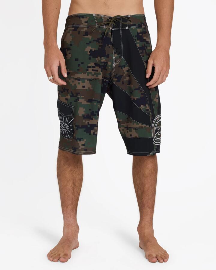 Image of Swimwear. Product name - Billabong Mens Ai Rising Sun Pro 22" Boardshorts Dark Olive in Dark Olive colour by brand - Billabong