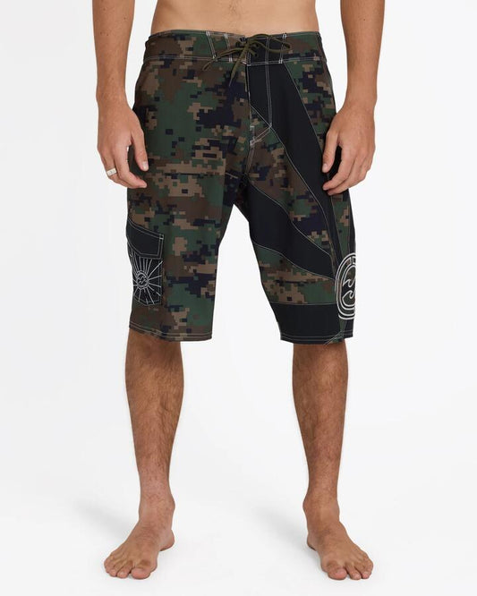 Image of Swimwear. Product name - Billabong Mens Ai Rising Sun Pro 22" Boardshorts Dark Olive in Dark Olive colour by brand - Billabong