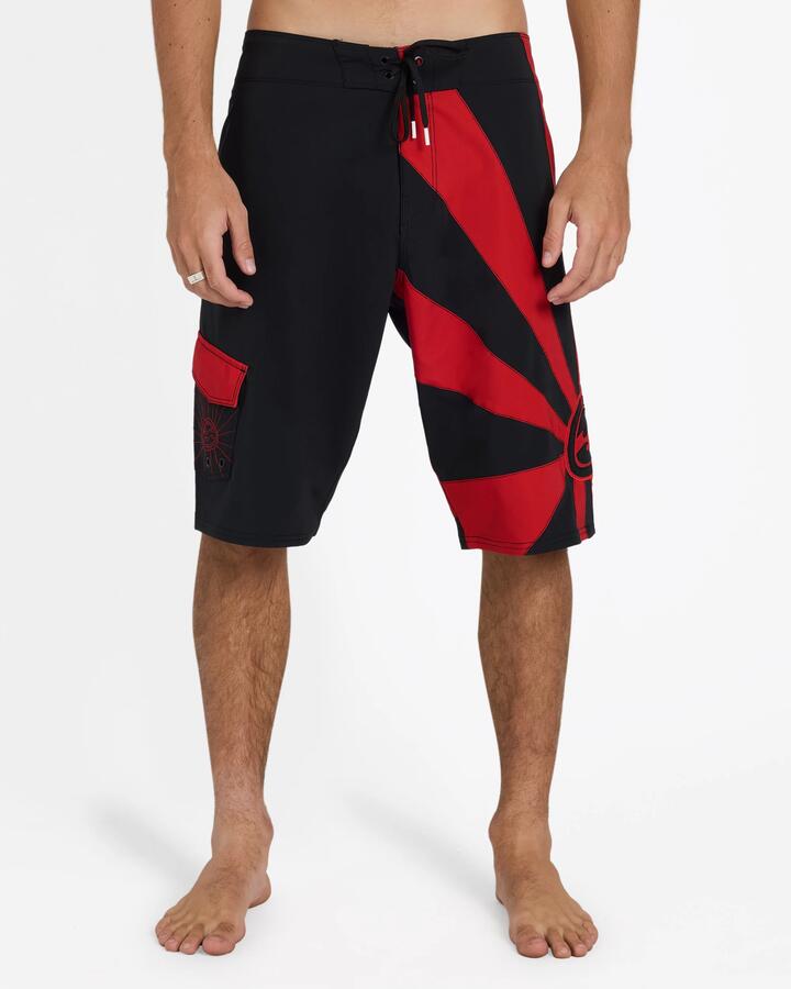 Image of Swimwear. Product name - Billabong Mens Ai Rising Sun Pro 22" Boardshorts Black/Red in Black/Red colour by brand - Billabong