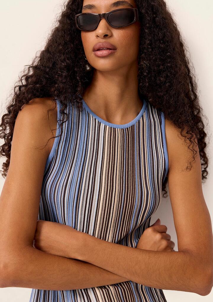 Image of a model wearing Tops. Productname: Selva Knit Tank Top in Aurea Blue colour by brand - MOS The Label