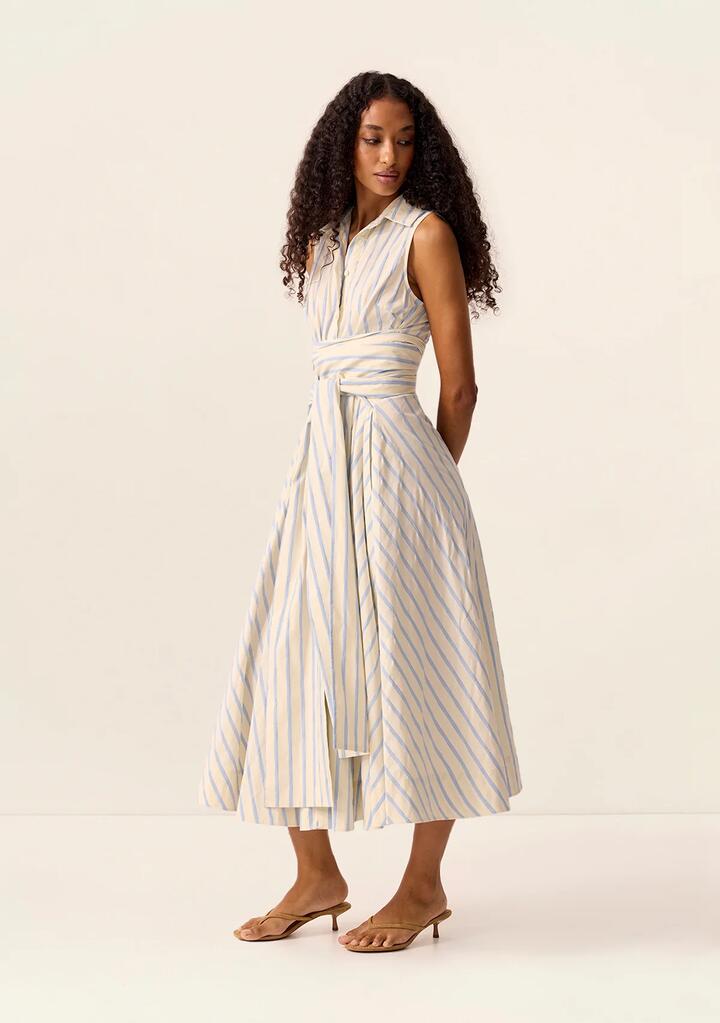 Image of Dresses. Productname: Everly Midi Dress in Blue Stripes colour by brand - MOS The Label