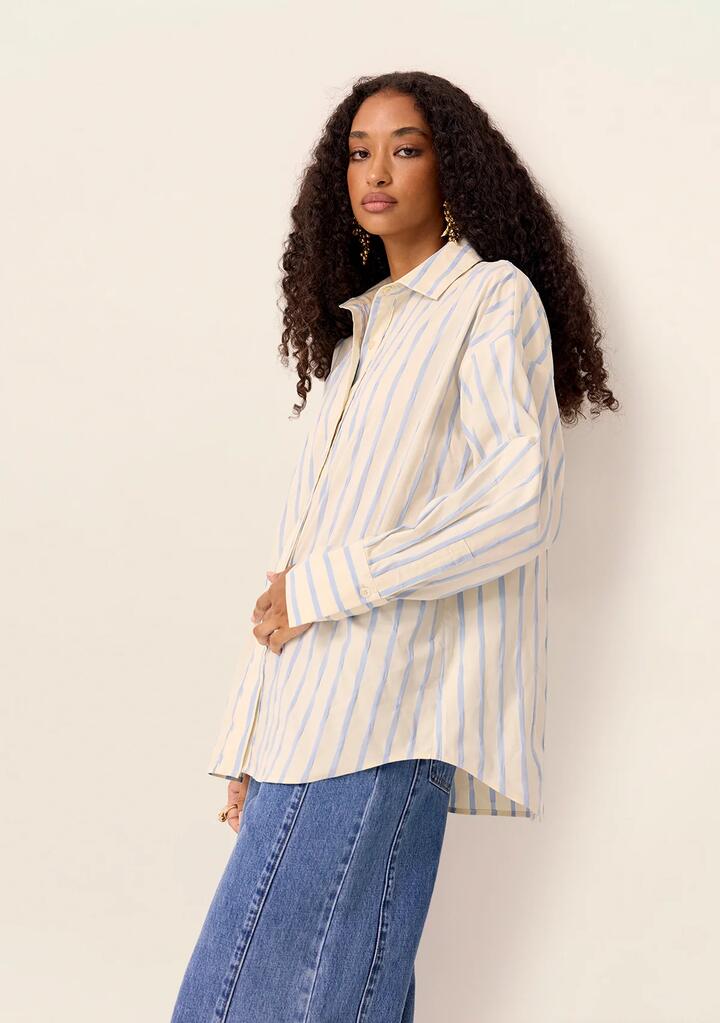 Image of Shirts. Productname: Everly Oversize Shirt in Blue Stripes colour by brand - MOS The Label