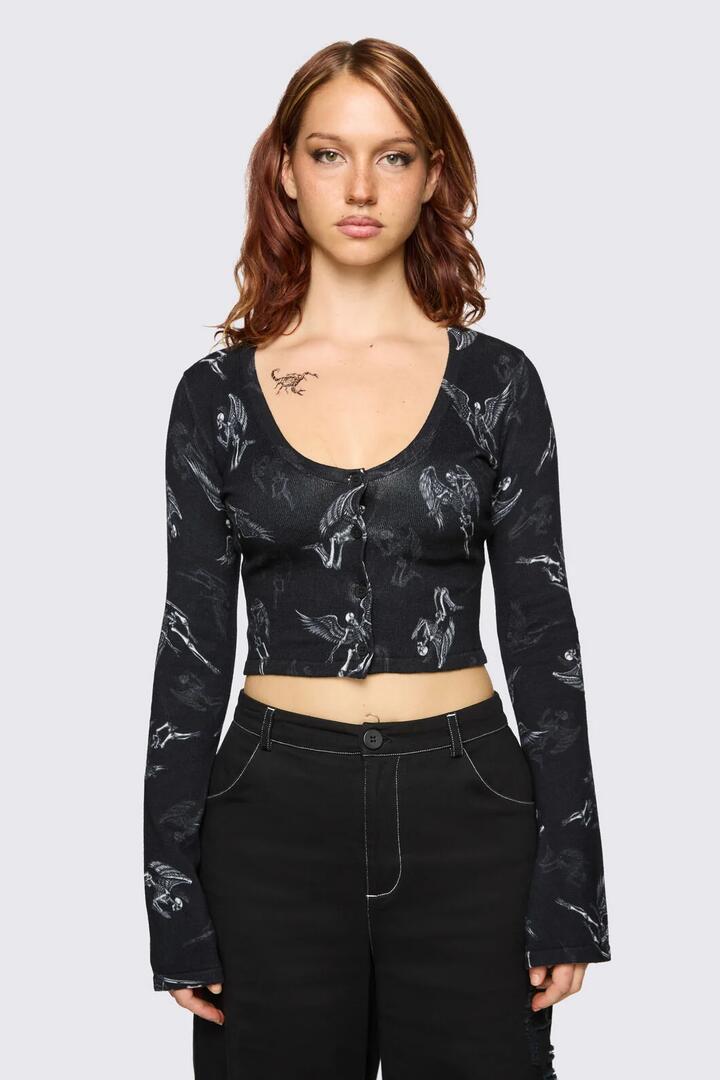 Image of Cardigans. Product name - Archangel Graphic Goth Cardigan in Black/White colour by brand - Dangerfield