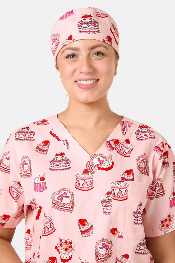 Image of Hats. Product name - Cake Party Scrub Hat in Pink colour by brand - Scrubs With Love