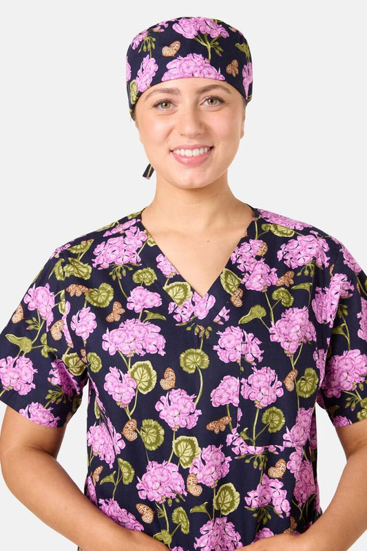 Image of Hats. Product name - Geranium Scrub Hat in Navy colour by brand - Scrubs With Love