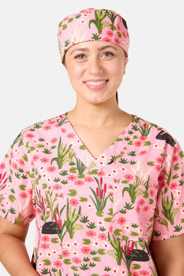 Image of Hats. Product name - Pretty Swans Scrub Hat in Pink colour by brand - Scrubs With Love