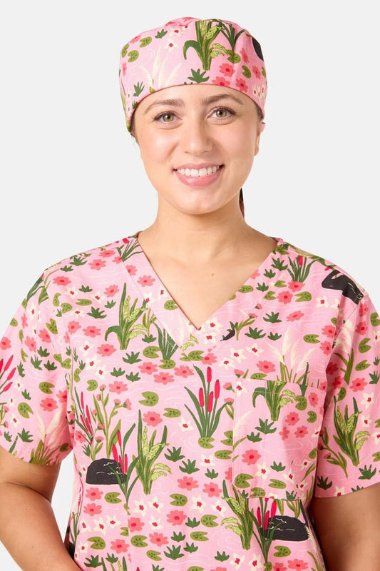 Image of Hats. Product name - Pretty Swans Scrub Hat in Pink colour by brand - Scrubs With Love