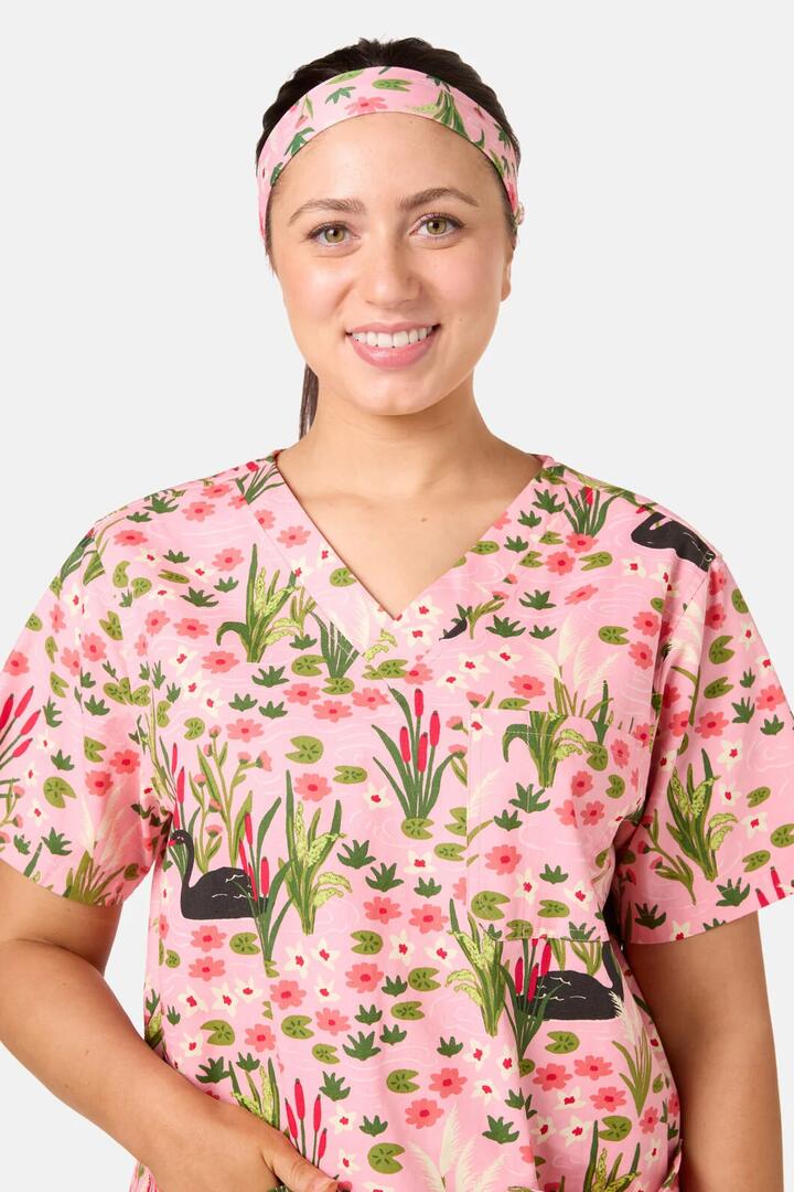 Image of Hair Accessories. Product name - Pretty Swans Scrub Headband in Pink colour by brand - Scrubs With Love