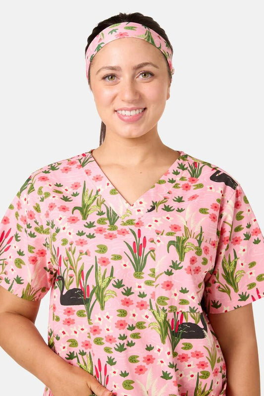 Image of Hair Accessories. Product name - Pretty Swans Scrub Headband in Pink colour by brand - Scrubs With Love