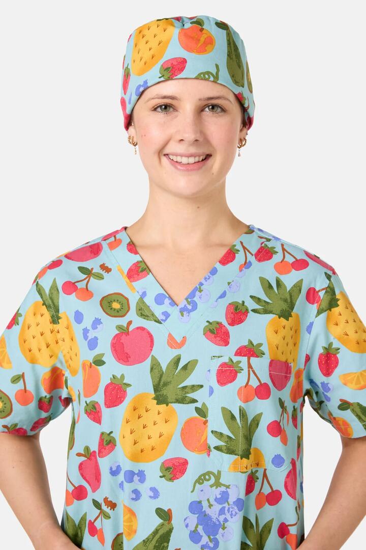 Image of Hats. Product name - Blue Fruitbowl Scrub Hat in Blue colour by brand - Scrubs With Love