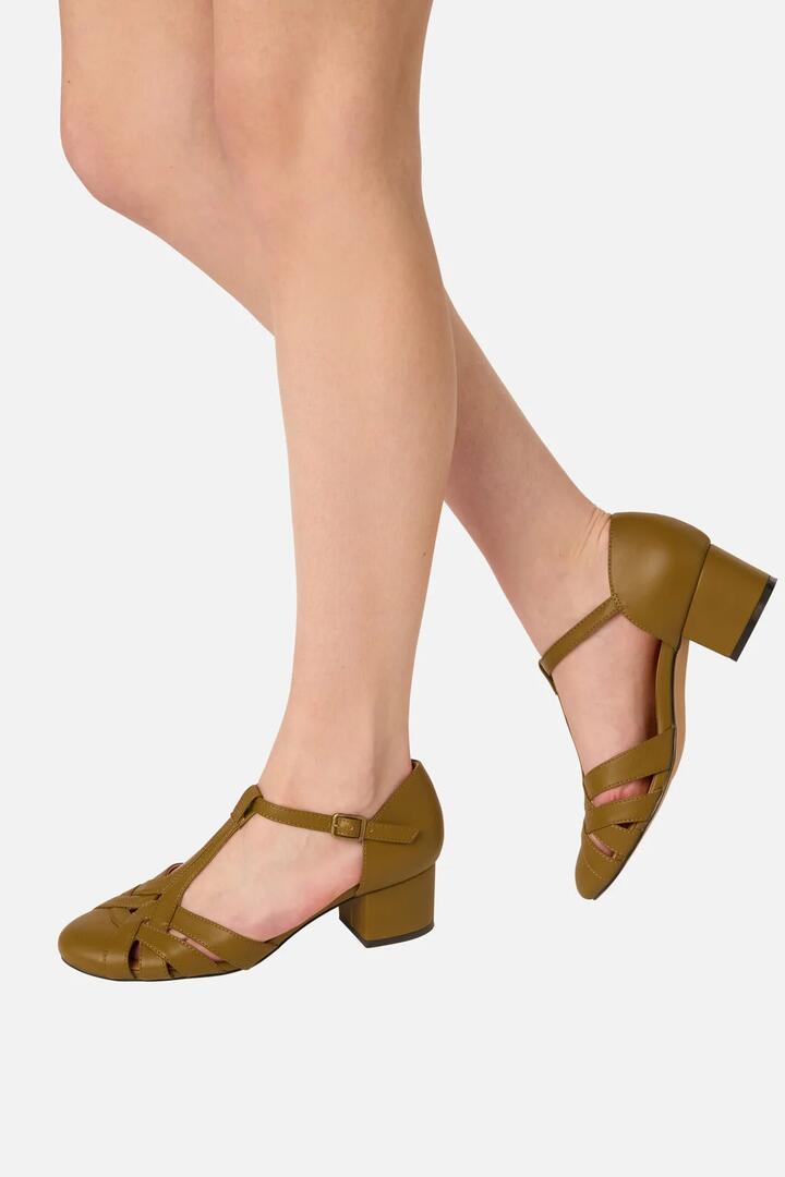 Image of Heels. Product name - Olive Vintage Strap Heel in Olive colour by brand - Princess Highway